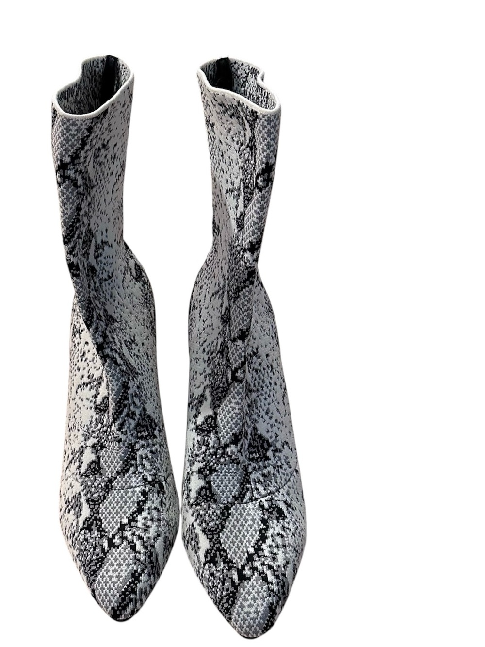 Steve Madden Trent Black & White Snake-Print Sock Boots 9.5 M